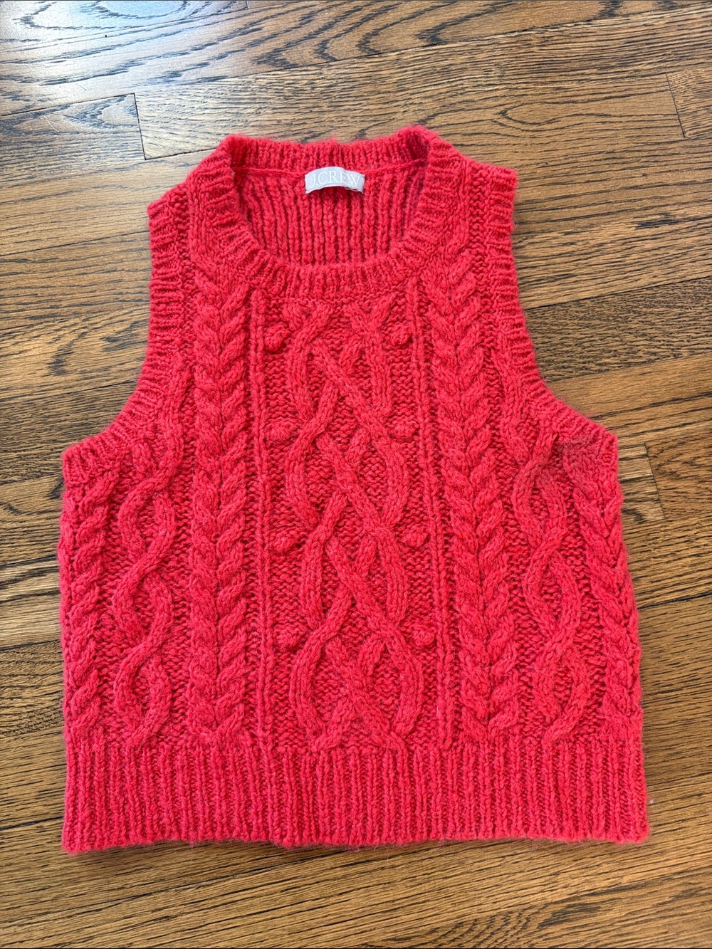 J. Crew Re-Imagined Red Cable-Knit Sleeveless Sweater Vest, wool alpaca, xS/s